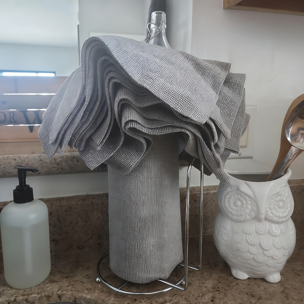 Microfiber Cleaning Cloths Reusable Paper Towel Roll Replacement – Washable Absorbent Tear-Away Dishcloths for Kitchen