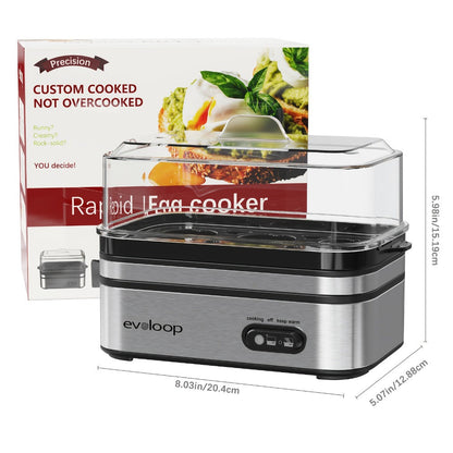 Electric Egg Cooker 6 Egg Rapid Stainless Steel 400W for Hard Boiled Poached Scrambled Eggs for Home Cooking, Dining and Outdoor Meals