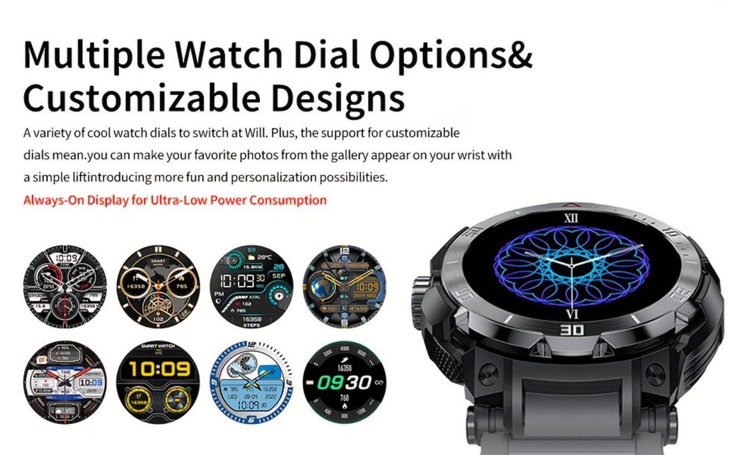Smartwatch 2-in-1 with Built-In Earphones, 1.46 Inch IPS Touchscreen and 100 Sport Modes with Extra Strap