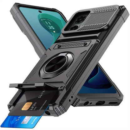 Phone Case Magnetic Metal Kickstand with layered Shell for Motorola Moto G 5G 2025 with Model-Specific Cutouts and Color Choices