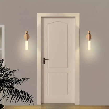 Motion Night Light Rechargeable LED, IPX4 Wood Grain & Walnut Under Cabinet Step Lamp for Staircase