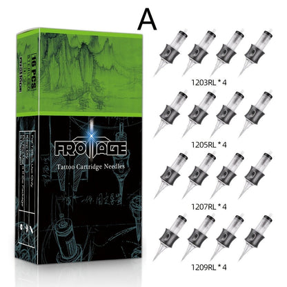 Tattoo Cartridge Needles with Froinage Label, 16-Piece Mixed Model Pack in Combination A or B
