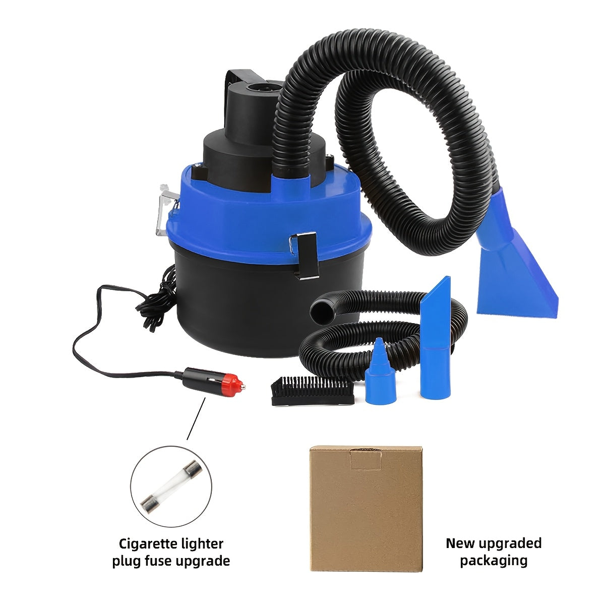 12V Bucket-Style Car Vacuum Cleaner with Suction and Blower Ports, 0.4L-Plus Source Capacity and Seven Colors
