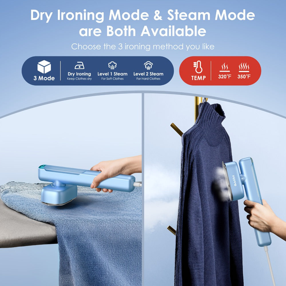 1100W Garment Steamer Handheld Portable Steam Iron 20-Second Rapid Steam 10.14oz Large Water Tank Stainless Steel Panel Wrinkle Remover