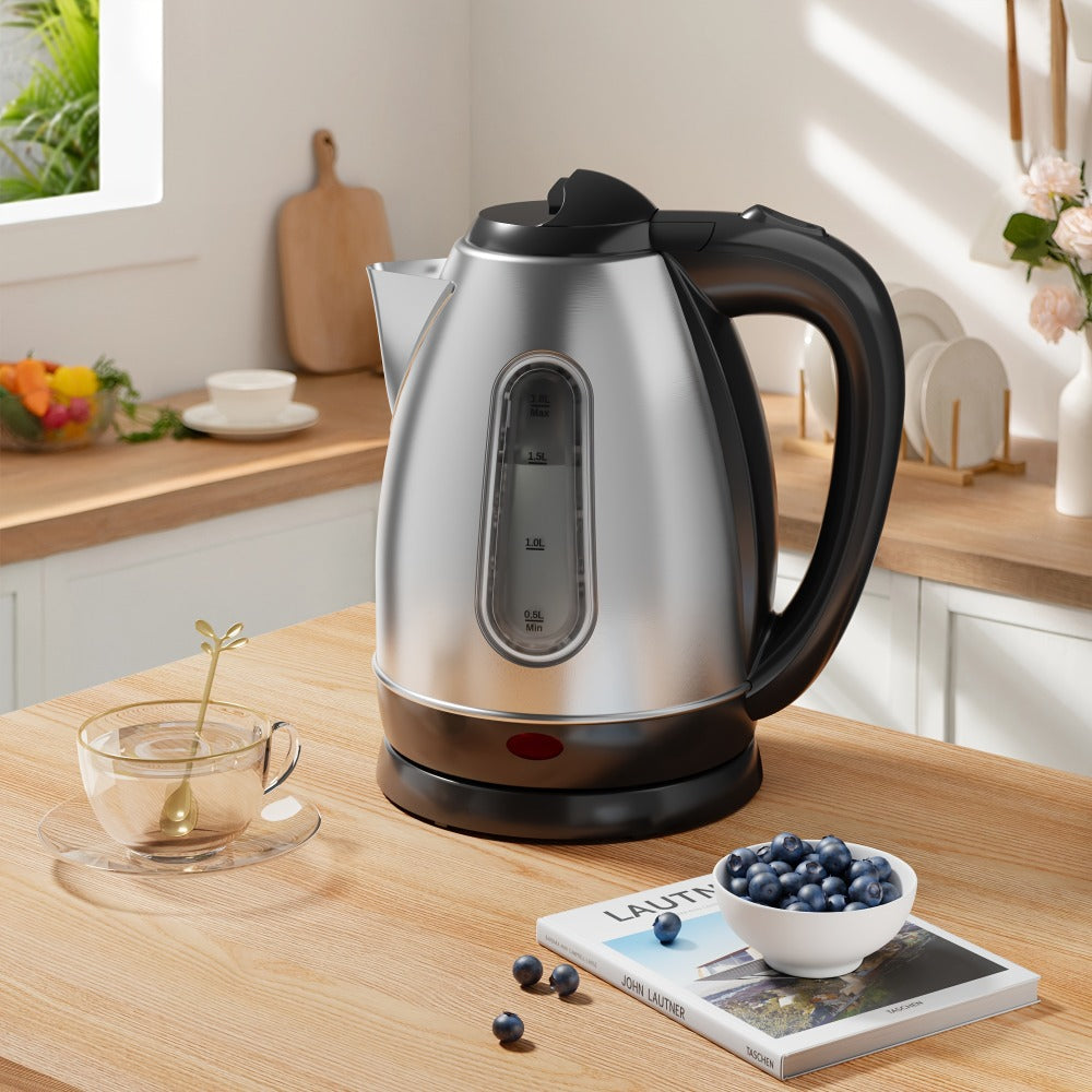 Electric Kettle 1200W Fast Boiling 1.8L Stainless Steel BPA-Free Auto Shut-Off Boil-Dry Protection 360 Swivel Base for Coffee Tea Kitchen