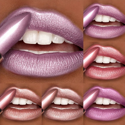 Shimmer Lipstick Set 6 Piece Waterproof Long Lasting Glossy Lip Color Coral Pink Red Purple Shades Makeup Kit for Women Travel Party Daily