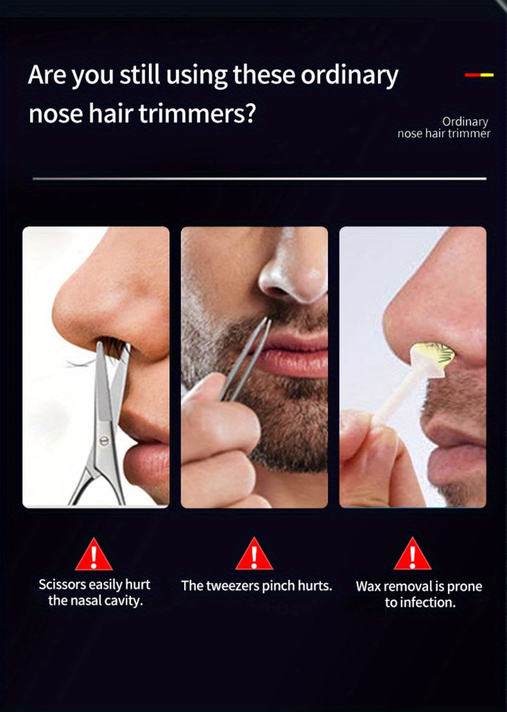 Nose Hair Trimmer Electric Painless 3-in-1 USB Rechargeable with LED Display – Trims Nose Ear Hair Eyebrows Waterproof Grooming Device