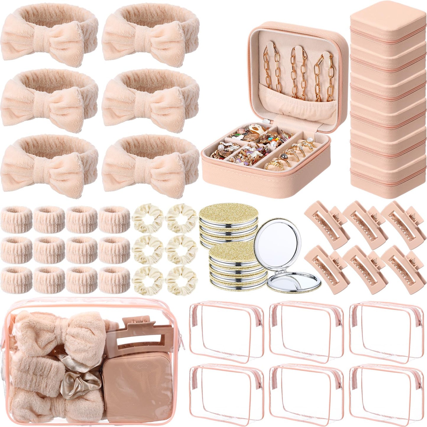 Spa Party Favors Set 48pcs for Women – Sleepover Party Supplies with Headband, Wristband, Scrunchies, Hair Clip, Jewelry Case