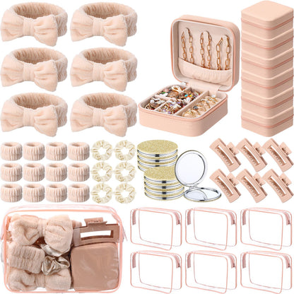Spa Party Favors Set 48pcs for Women – Sleepover Party Supplies with Headband, Wristband, Scrunchies, Hair Clip, Jewelry Case