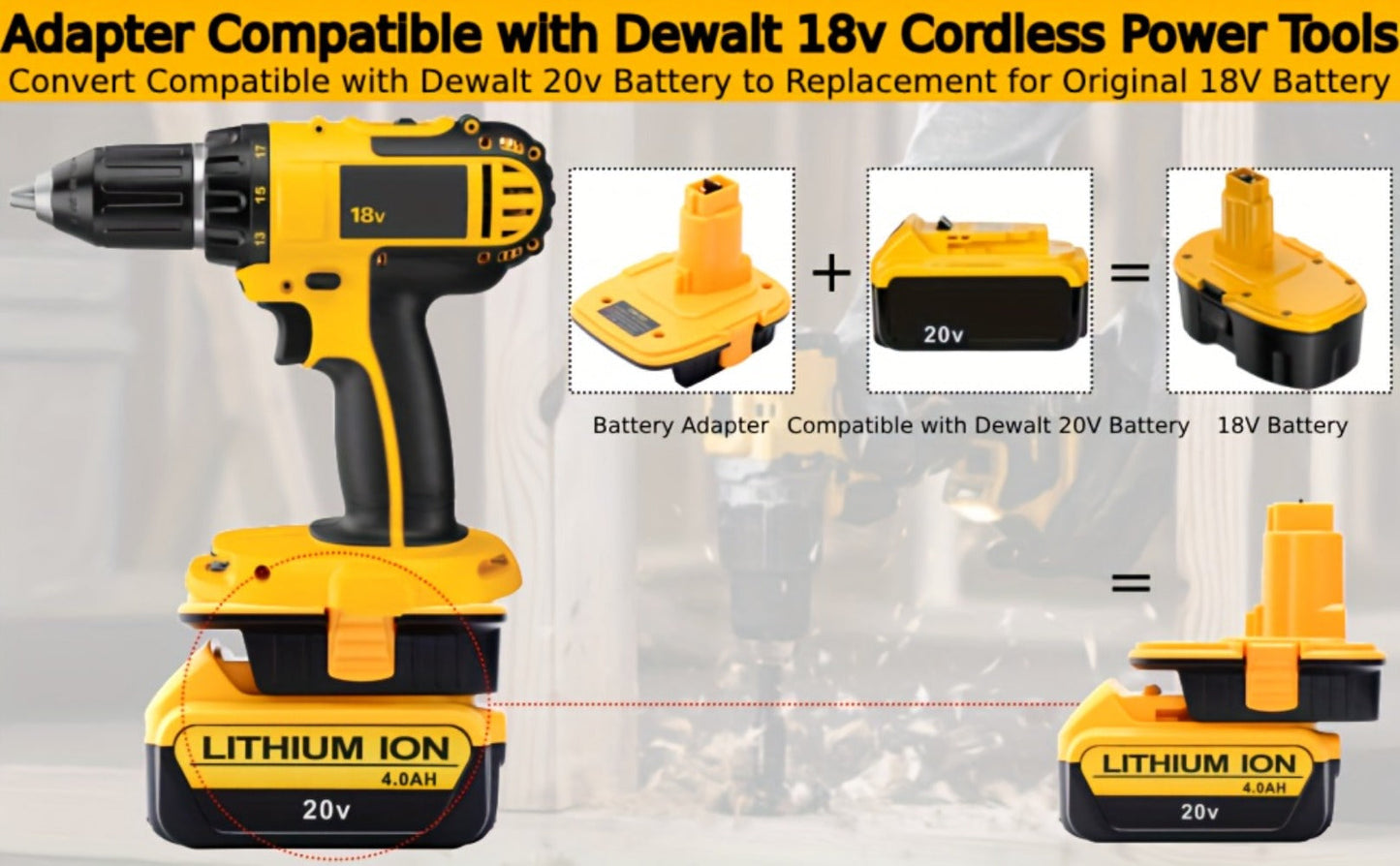DM18D Battery Adapter for DeWalt 18V XRP NiCad NiMh Cordless Tools Compatible with DeWalt 20V for Entryways, Bedrooms and Living Spaces