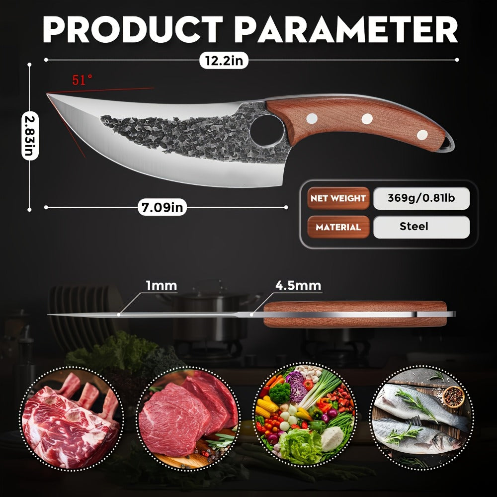 Hand Forged Viking Knife High Carbon Steel 7 Inch with Sheath Butcher Cleaver for Meat Cutting for Grilling, Camping and Outdoor Meals