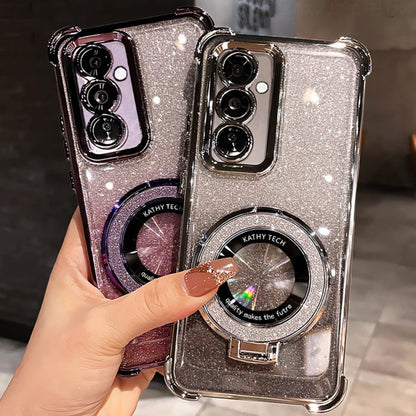 Phone Case Glitter Sparkle Cover with Detachable Kickstand Bracket for Select Samsung Galaxy S22-S26 Models