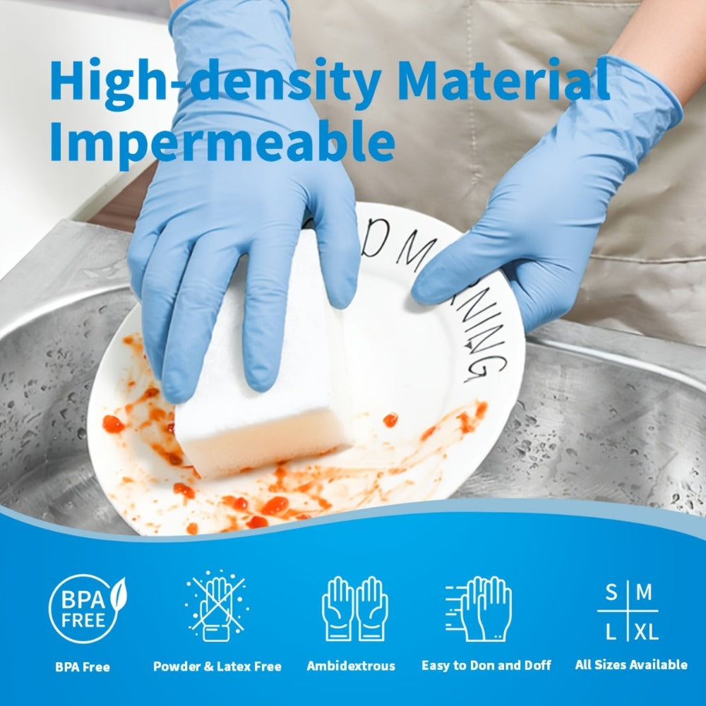 Blue Nitrile Disposable Gloves 5.5 Mil, Bulk Pack 101/201/501/1000 Count, Latex-Free Powder-Free Chemical Resistant Elastic Fit