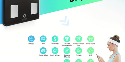 Smart Body Scale 14-in-1, Body Fat Scale with BMI, Mass & 14 Health Metrics, Wireless Bluetooth App Sync