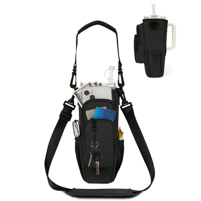 Insulated Water Bottle Carrier Bag for 30-40oz Bottles – Adjustable Shoulder Strap, Phone Pocket & Straw Cover