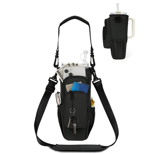 Insulated Water Bottle Carrier Bag for 30-40oz Bottles – Adjustable Shoulder Strap, Phone Pocket & Straw Cover
