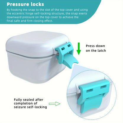 Denture Bath Case Leak-Proof with Drainage Basket Silicone Ring Safety Buckle Portable Travel for an Everyday Personal Care Routine