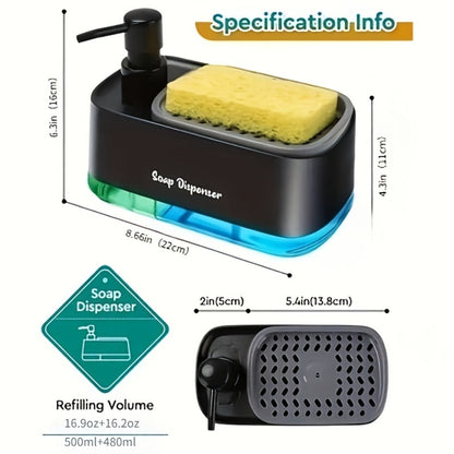 Soap Dispenser with Sponge Holder 2-in-1 – Countertop Dish Soap Pump Dispenser and Sponge Caddy for Kitchen Sink