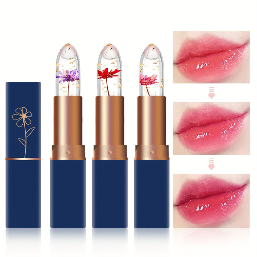 Flower Shaped pH Lip Balm Set 6pcs Individually Wrapped – Color Changing Transparent to Pink Tint, 6 Flavors Deep Moisturizing