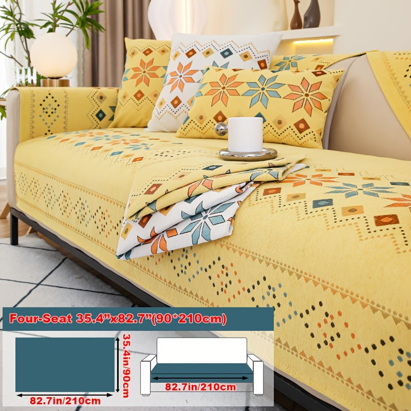 Sofa Cover Bohemian Chenille Jacquard Knit Sections for Seat, Armrest or Backrest with Model-Specific Size and Color Options