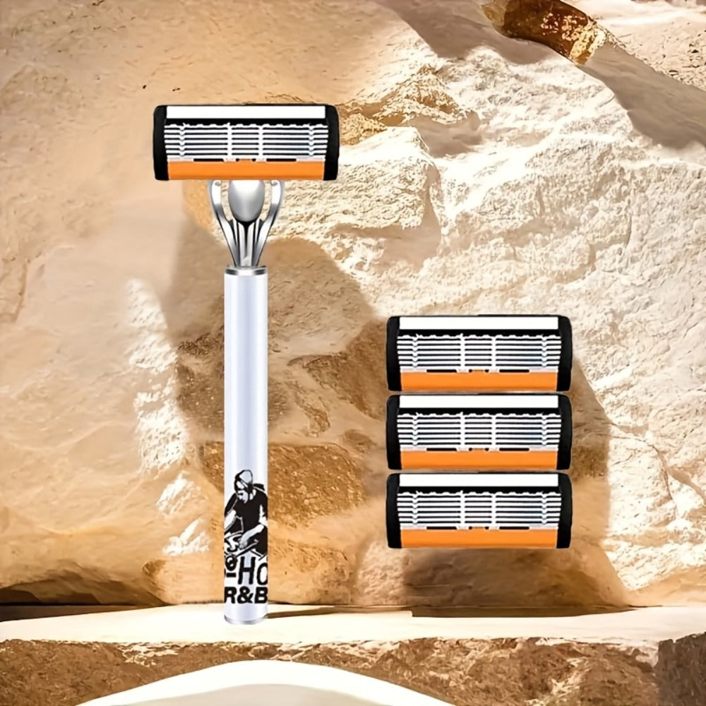 6-Layer Blade Men's Razor Set with Lubricating Strip 2 Handles & 36 or 72 Replacement Blades – Smooth Close Shave Contour-Fitting Ergonomic