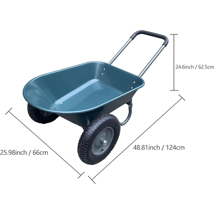 Utility Wagon Poly Bed Steel Frame Dump Cart with Built-in Stand, Towable Wheelbarrow for Garden