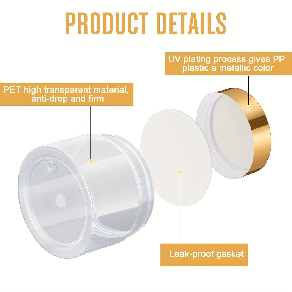 Wide Mouth Plastic Jars with Lids 2oz 100 Pack Clear Cosmetic Containers with Golden Flip Top Lid for Lotion Cream Body Butter Lip Balm