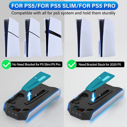 Headset Holder PS5 Cooling Stand with RGB Light, 3-Level Fan, Controller Charger & 3 USB Ports
