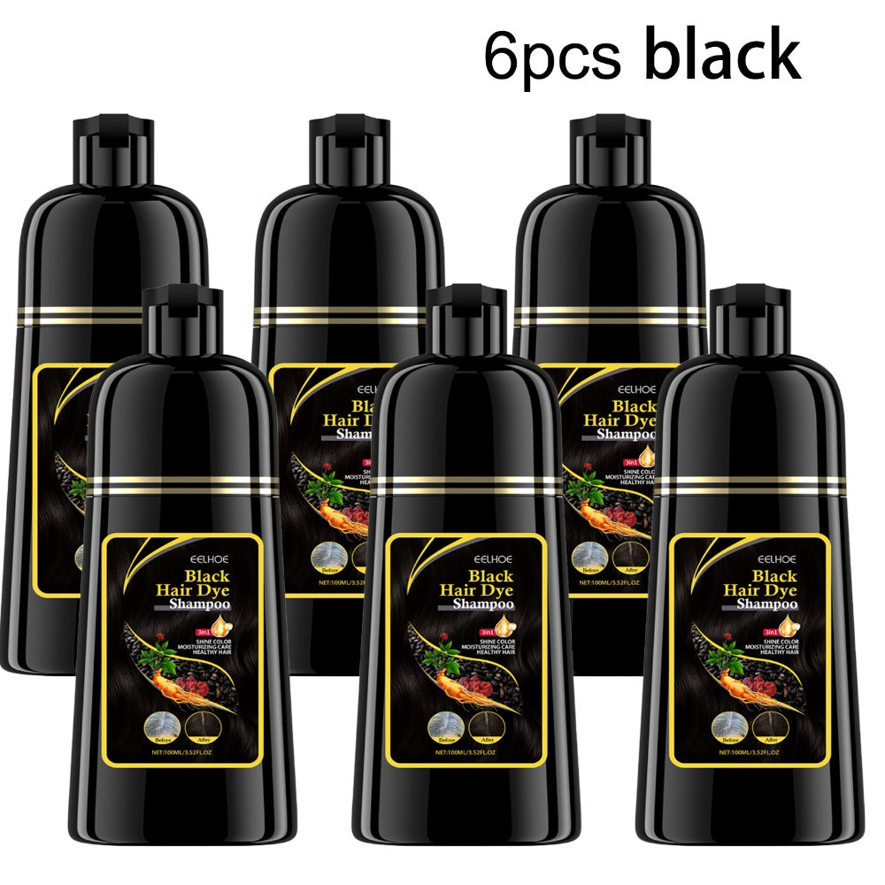 Hair Color Shampoo, EELHOE 3-in-1 Six-Bottle 3.38oz Set in Black, Brown or Mixed Color Packs