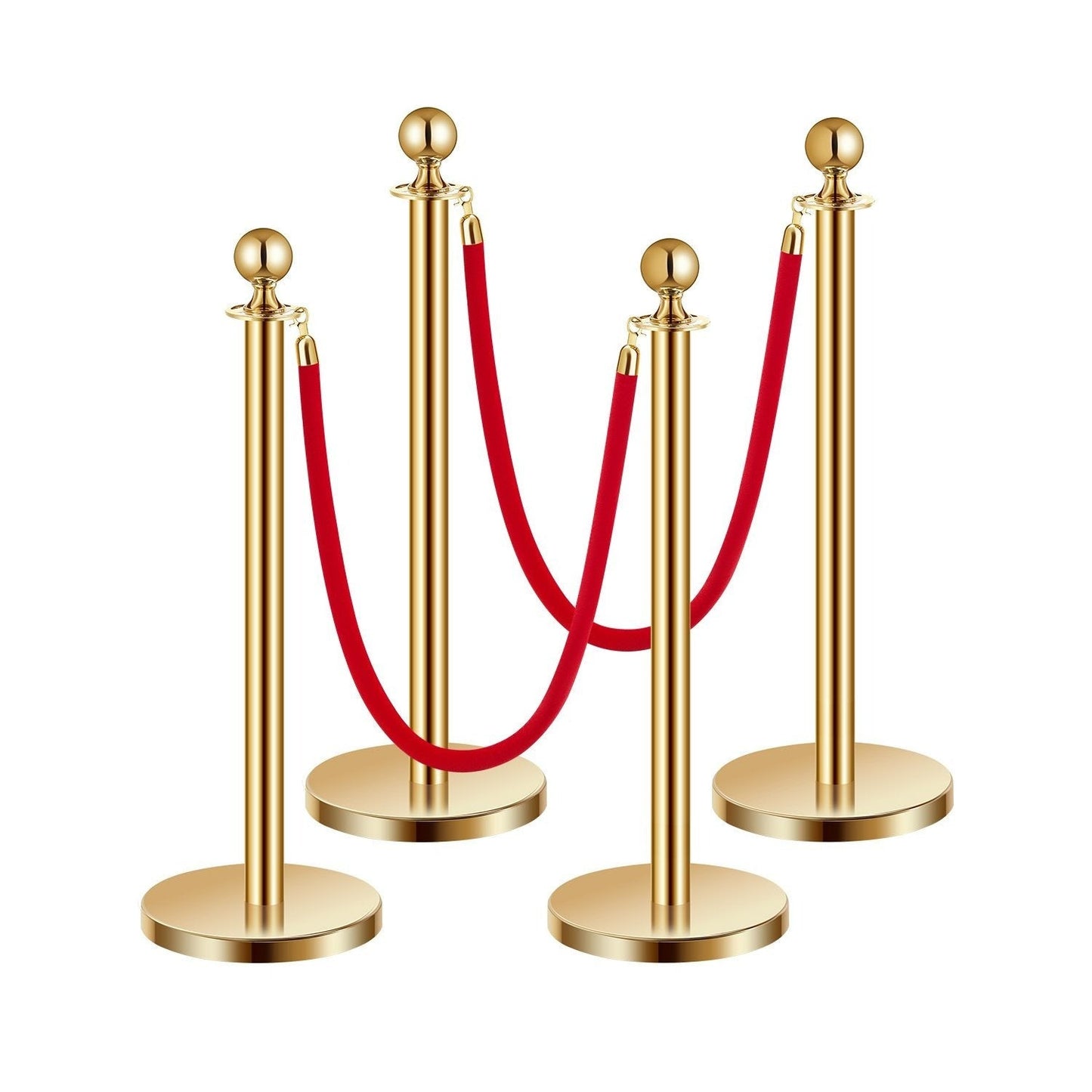 Stanchion Posts with Red Velvet Rope Set – Gold Crowd Control Barrier, for Home, Office and Event Organization