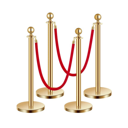 Stanchion Posts with Red Velvet Rope Set – Gold Crowd Control Barrier, for Home, Office and Event Organization