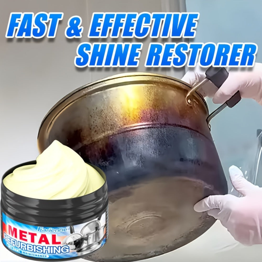 1.01oz Metal Refurbishing Cleaning Paste Tub with One Round Black Scrub Pad for Cookware and Metal Surfaces