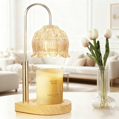 Lily-Glass Candle Warmer Lamp with Silver-Tone Post, Wood-Look Base, Three Brightness Levels and 2/4/8-Hour Timer
