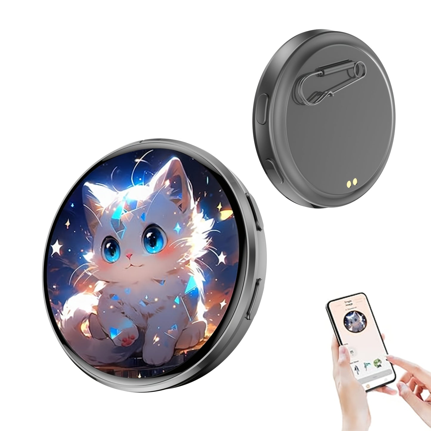 Electronic Anime Badge with Display Screen, Dynamic Touch, High Frame Rate, 600mAh Battery, Bluetooth 6.0 & USB Magnetic Charging