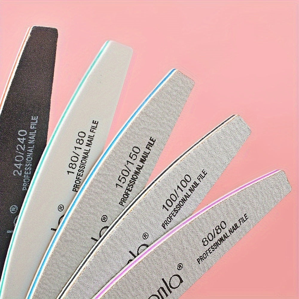 Nail File Set Professional Half Moon Rolled Sanding Strips 5 & 10 Pcs – Gray Sanding Bands for Shaping Buffing Smoothing Natural Acrylic Gel