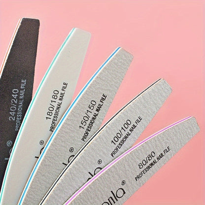 Nail File Set Professional Half Moon Rolled Sanding Strips 5 & 10 Pcs – Gray Sanding Bands for Shaping Buffing Smoothing Natural Acrylic Gel