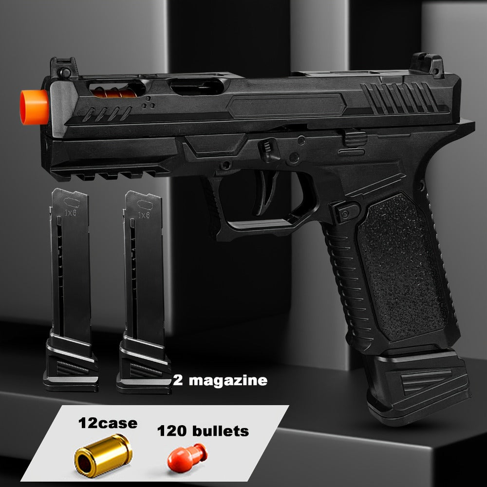 Bullet Toy Gun Pistol with Ejecting Shells & 100 Bullets, Semi- Rapid Fire Foam Blaster for Kids Boys Ages 6+