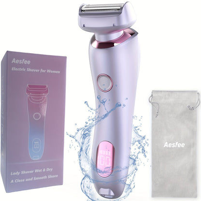 Electric Shaver Bikini Razor with Stainless Steel Blade, Rechargeable Power and Waterproof Wet/Dry Use in Purple