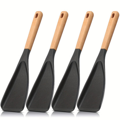 Silicone Cooking Spoon with Wooden Handle 12 Inch – Heat Resistant Nonstick Safe Kitchen Spoon for Cooking Serving Mixing Scraping