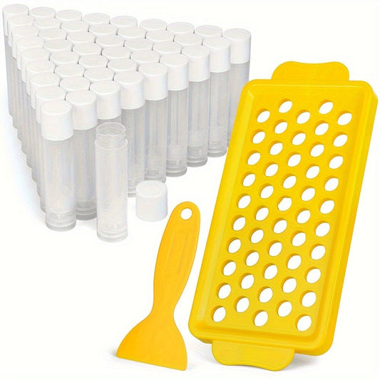 Empty Lip Balm Tubes 50 Pack with Filling Tray & Spatula, 5.5ml Clear BPA Free DIY Lip Balm Making Kit, Food