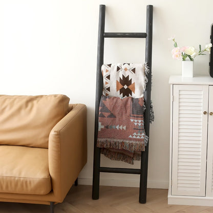 Blanket Ladder 57 Inch Wood Freestanding Farmhouse Quilt & Towel Display Rack - Rustic Wooden Wall Leaning Holder for Living Room