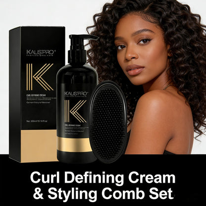 Curl Defining Cream and Detangling Brush Set by KALISPRO with One or Two 300ml Pump Bottles