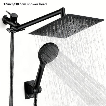 High Pressure Rainfall Shower Head Combo with Handheld Spray – 9 Spray Settings, 180° Adjustable Bracket, Stainless Steel Hose