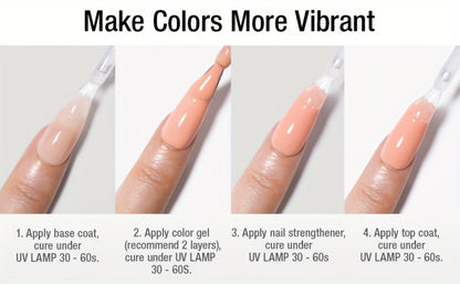 Gel Nail Polish 4-Piece Base and Top Coat Set with Glossy, Matte, Base and Strengthener Gels for UV/LED Soak-Off Use