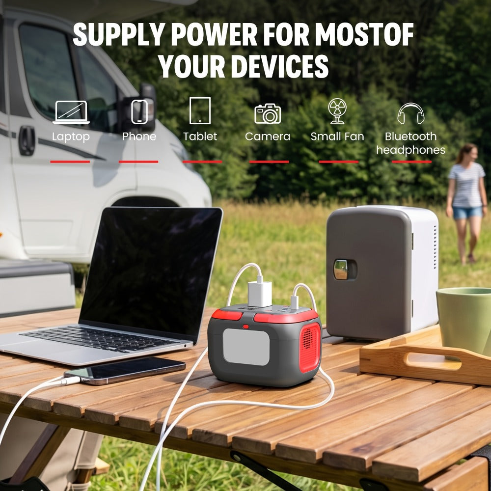 97.68Wh Portable Power Station 120W AC Outlet Power Bank with USB-A USB-C DC Outputs Battery Backup for Camping RV Emergency Home Use Travel