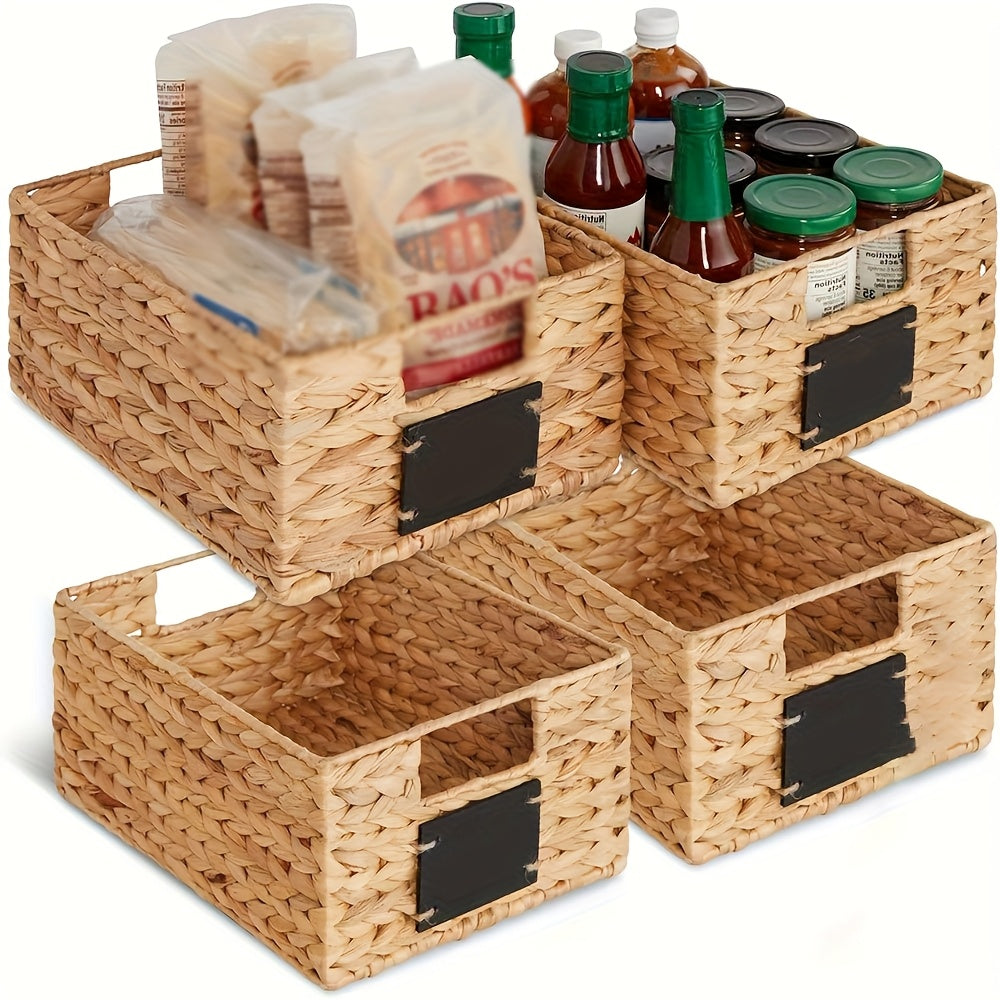 Water Hyacinth Pantry Storage Baskets with Chalkboard Labels, 9 x 12 x 5-Inch, 1- to 4-Pack