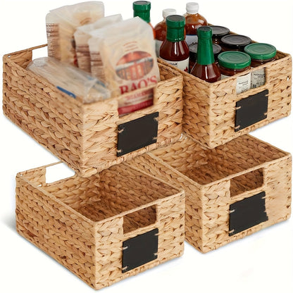 Water Hyacinth Pantry Storage Baskets with Chalkboard Labels, 9 x 12 x 5-Inch, 1- to 4-Pack