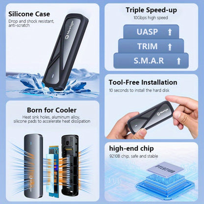 M.2 NVMe/SATA SSD Enclosure 10Gbps USB Adapter, Supports M & B+M Key, 2230/2242/2260/2280, Portable Metal SSD Case for PC