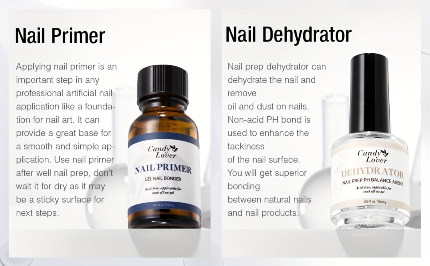 Gel Nail Dehydrator & Primer Kit 4-Piece – Nail Prep Dehydrator, Bonding Primer, Gel Base Coat & Top Coat for Long-Lasting Chip-Free Gel