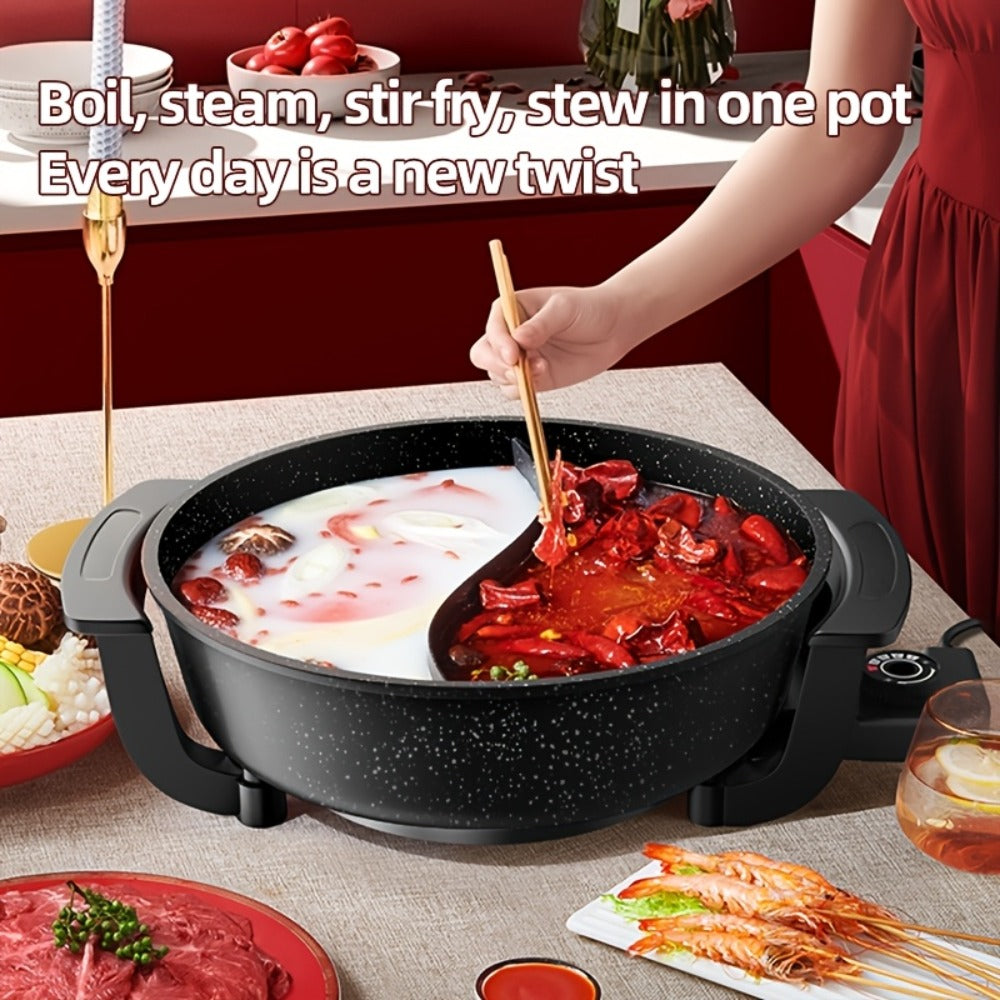 Mandarin Duck Hot Pot Electric, Large Non-Stick Divided Hot Pot for Steaming, Boiling, Frying & Stewing